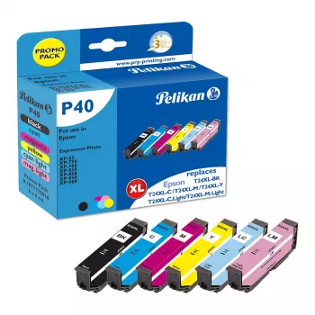 Pelikan P40 Συμβατό δοχείο μελανιού Πολυσυσκευασία 6 τεμ. για Epson Expression Photo XP-55/XP-750/XP-760/XP-850/XP-950/XP-960 (Μαύρο, Κυανό, Φωτεινό κυανό, Φωτεινό ματζέντα, Ματζέντα, Κίτρινο)