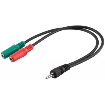 Goobay καλώδιο αντάπτορα jack 3,5mm, βύσμα αρσενικό 4 ακίδων TRRS σε υποδοχή θηλυκή 3 ακίδων TRS, 15 cm, μαύρο