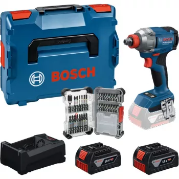 BOSCH PowerTools σετ επαναφορτιζόμενου κρουστικού κατσαβιδιού GDX 18V 285 Nm με 2 μπαταρίες 5,0 Ah και σετ 31 τεμ. bit σε L-BOXX