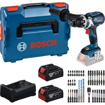 Bosch Professional σετ επαναφορτιζόμενου δράπανου-κατσαβιδιού 18V 2x5,0 Ah Li-Ion 110 Nm brushless με φορτιστή και σετ bit σε βαλίτσα MetaLoc II