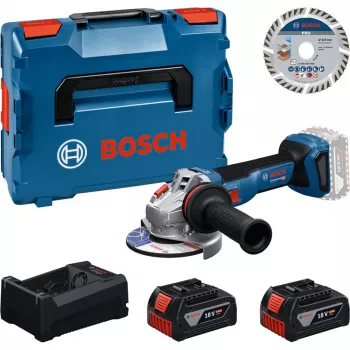 BOSCH Professional σετ επαναφορτιζόμενου γωνιακού τροχού 18V 2x5,0Ah με δίσκο κοπής 125mm σε L-BOXX