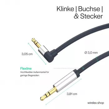 ShiverPeaks Καλώδιο ήχου 3,5mm jack, γωνιακό/ίσιο 0,7m - Μαύρο