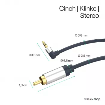 ShiverPeaks Flexline Καλώδιο ήχου 3,5mm jack σε 2x RCA, γωνιακό βύσμα, 0,75m, Μαύρο
