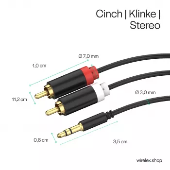 ShiverPeaks Καλώδιο ήχου 3,5mm jack σε 2x RCA Stereo 1,5m επιχρυσωμένο Μαύρο