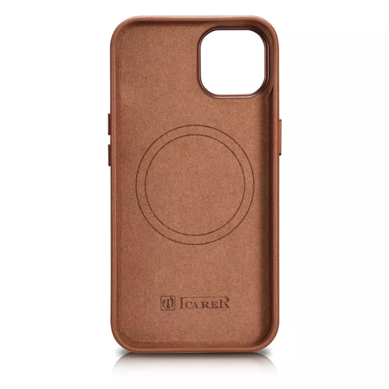 iCarer Case Leather Δερμάτινη θήκη για iPhone 14 Plus Καφέ (Συμβατή με MagSafe)