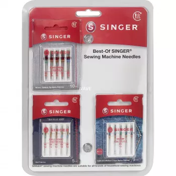 SINGER Best-Of Needles A5-Pack - Οικουμενικές βελόνες ραπτομηχανής, 5 τεμ., μεγέθη 70/10, 80/12, 90/14