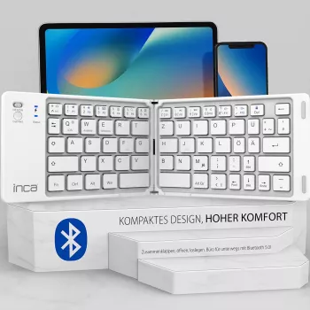 INCA Αναδιπλούμενο Πληκτρολόγιο Bluetooth 5.0 IBK-580BT, Slim, USB-C, QWERTY, Μαύρο