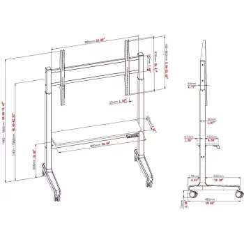 VISION VFM-F15M Μηχανοκίνητο Display Βάση Δαπέδου με Τροχούς για 40-86 ίντσες Οθόνες, VESA έως 800x600, Ρύθμιση Ύψους 400 mm, Μαύρο