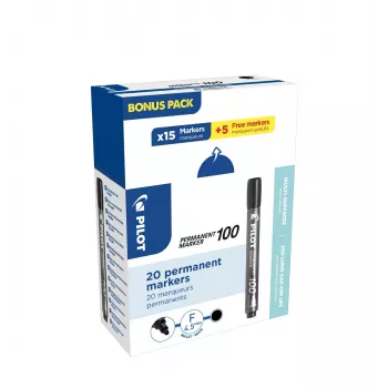 Pilot Pen 100 μαρκαδόρος μόνιμος μαύρο 1,0 mm συσκευασία 20 τεμ. (15+5 δώρο)