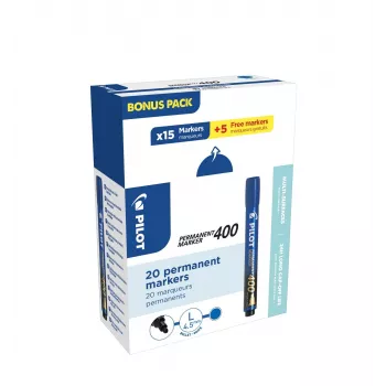 Pilot 400 μαρκαδόρος μόνιμος μπλε 1,0-4,0 mm μυτερή άκρη, 20 μαρκαδόροι (15+5 δώρο)