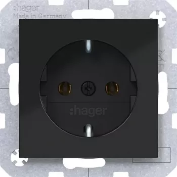 Hager WAS1100BG Πρίζα SCHUKO Τύπου F με ακροδέκτες Nachtschwarz Glänzend