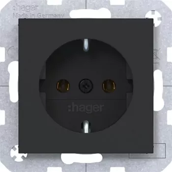 Hager WAS1100BM Πρίζα SCHUKO με ακροδέκτες Night Black Matt