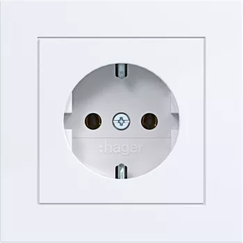 Hager WAS1120WG Πρίζα SCHUKO με καπάκι, σειρά A.1, Lichtweiß glänzend, IP44, 16A, 250V, ακροδέκτες χωρίς βίδες