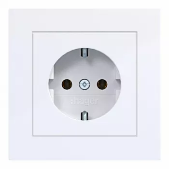 Hager WAS1120WG Πρίζα SCHUKO με καπάκι, σειρά A.1, Lichtweiß glänzend, IP44, 16A, 250V, ακροδέκτες χωρίς βίδες