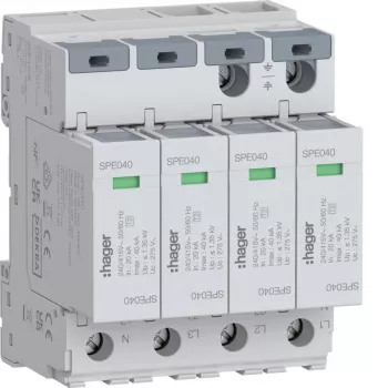 Hager Αντικεραυνική διάταξη 4P SPE440S Τύπου 2 TNS Uc 275V In 20kA Imax 40kA