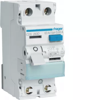 Hager CDS263D RCCB 2-πολικός 63A 30mA Τύπος A 6kA QuickConnect