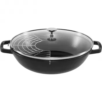 STAUB Wok 30 cm με καπάκι Μαύρο, Χυτοσίδηρος