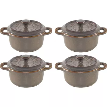 Staub Mini Cocotte Σετ 4 τεμ. Κεραμικό Στρογγυλό Ανθρακί 10 cm