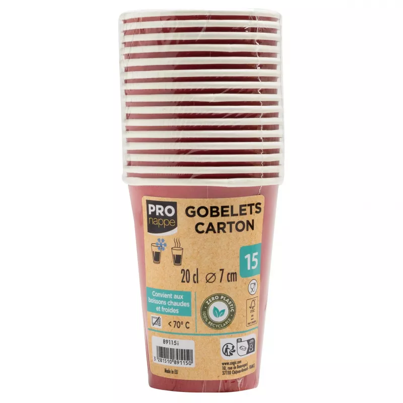 PROnappe 15 χάρτινα ποτήρια 200 ml, κόκκινα (89115I)