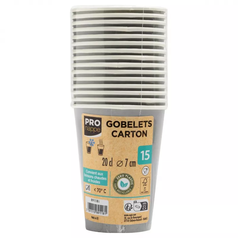 PROnappe 15 χάρτινα ποτήρια 200 ml, γκρι (89118I)