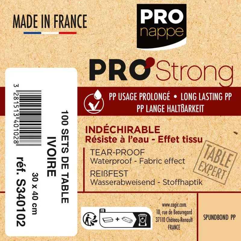 PROnappe σουβέρ μίας χρήσης Spunbond 400 x 300 mm, Ivory, PP