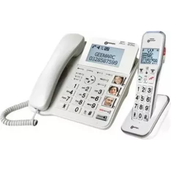 Geemarc DECT595 COMBI Ενσύρματο τηλέφωνο για ηλικιωμένους με τηλεφωνητή, ανοιχτή ακρόαση, οπτική ειδοποίηση κλήσης, συμβατό με ακουστικά βαρηκοΐας, περιλαμβάνει πομπό έκτακτης ανάγκης (DECT595_COMBI_WH_VDE)