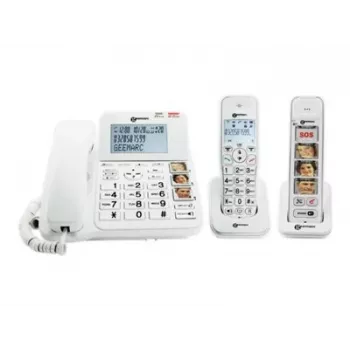 Geemarc Pack SENIOR 295 Ενσύρματο και ασύρματο τηλέφωνο για ηλικιωμένους με τηλεφωνητή, πλήκτρα φωτογραφιών, ασύρματο ακουστικό με φωτιζόμενη οθόνη, Λευκό