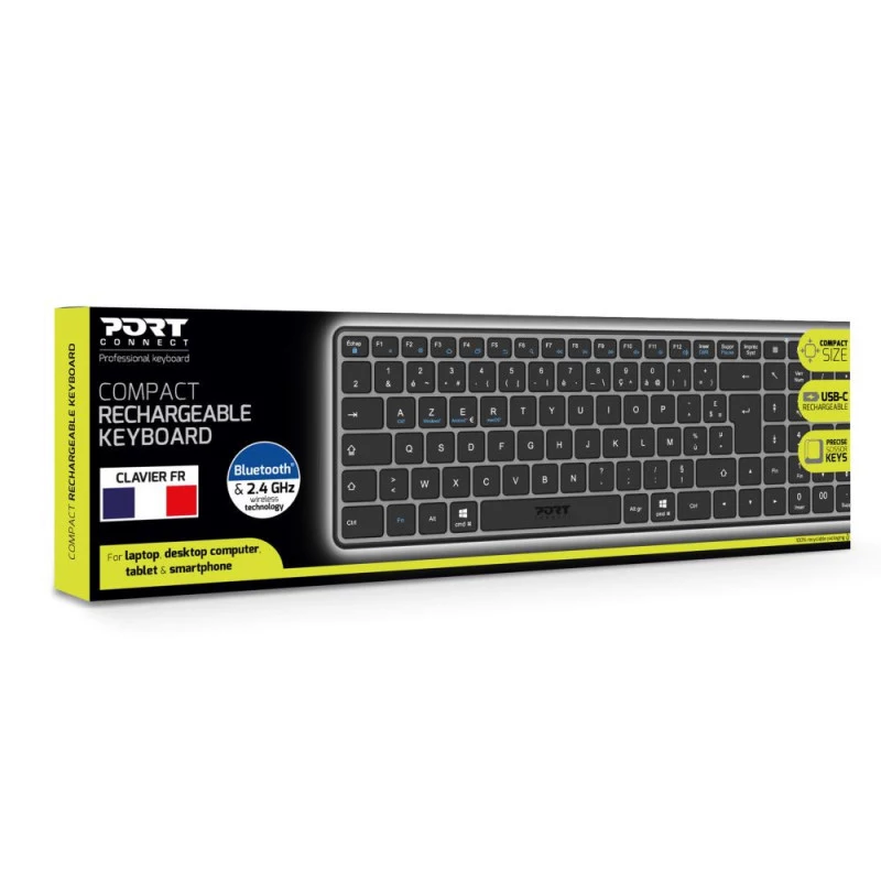 PORT Designs FR - Πληκτρολόγιο Compact Pro Επαναφορτιζόμενο Bluetooth AZERTY Μαύρο