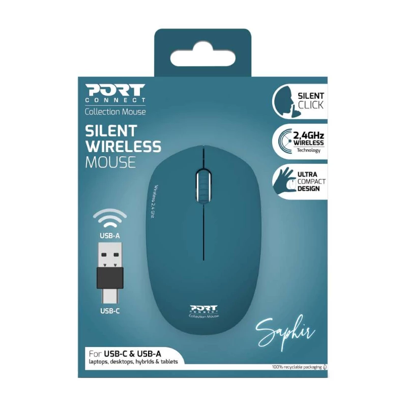 PORT Designs 900545 αμφίχειρο οπτικό ασύρματο ποντίκι RF 1600 DPI μπλε