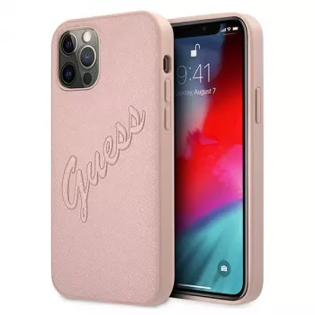 Guess GUHCP12LRSAVSRG Θήκη Saffiano Vintage Script για Apple iPhone 12 Pro Max, Ροζ