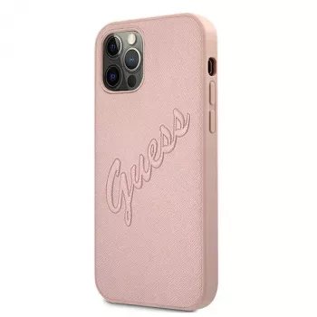 Guess GUHCP12LRSAVSRG Θήκη Saffiano Vintage Script για Apple iPhone 12 Pro Max, Ροζ