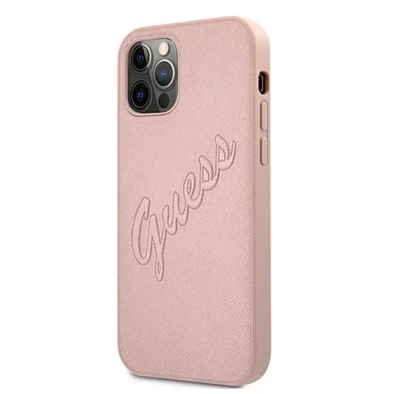 Guess GUHCP12LRSAVSRG Θήκη Saffiano Vintage Script για Apple iPhone 12 Pro Max, Ροζ