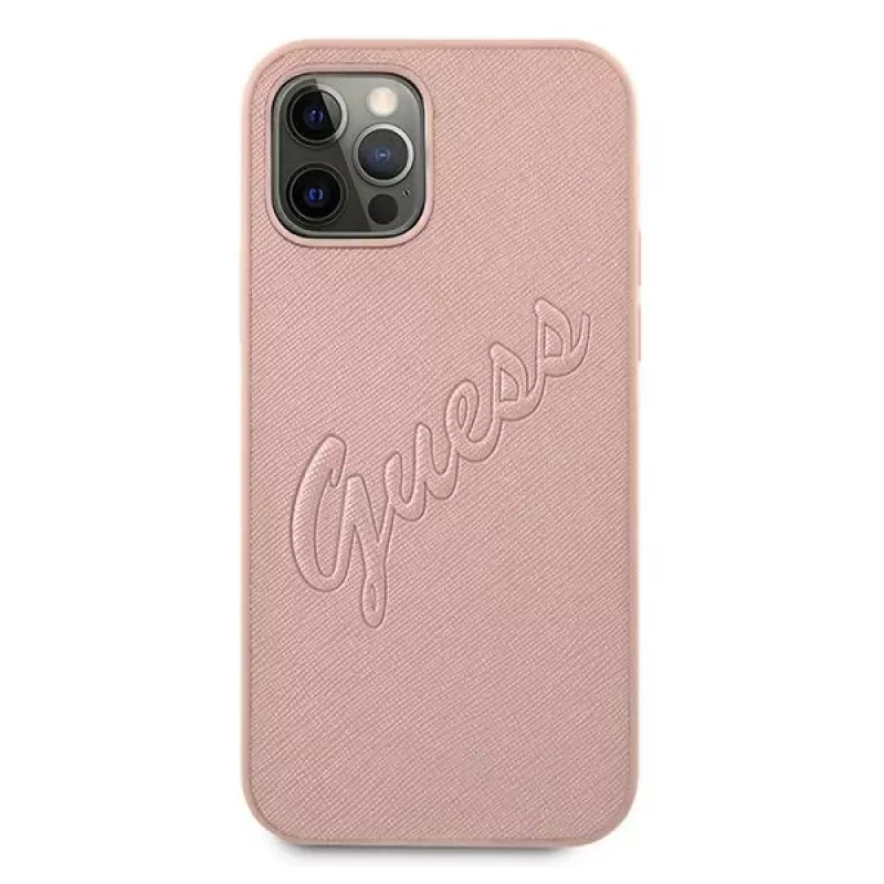 Guess GUHCP12LRSAVSRG Θήκη Saffiano Vintage Script για Apple iPhone 12 Pro Max, Ροζ