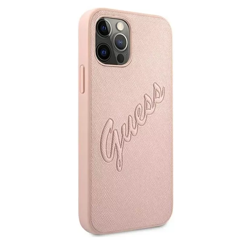 Guess GUHCP12LRSAVSRG Θήκη Saffiano Vintage Script για Apple iPhone 12 Pro Max, Ροζ