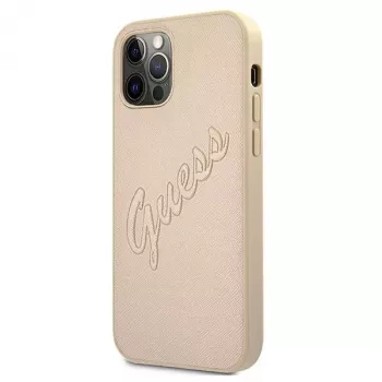 Guess Θήκη Saffiano Vintage Script για Apple iPhone 12 Pro Max 6,7 ιντσών - Χρυσό