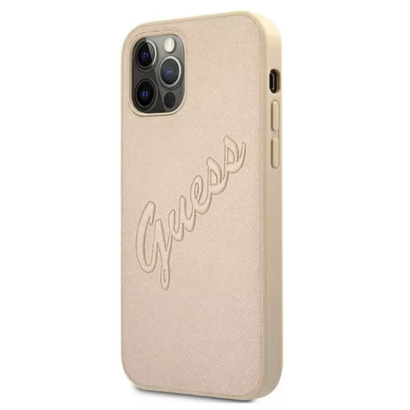 Guess Θήκη Saffiano Vintage Script για Apple iPhone 12 Pro Max 6,7 ιντσών - Χρυσό
