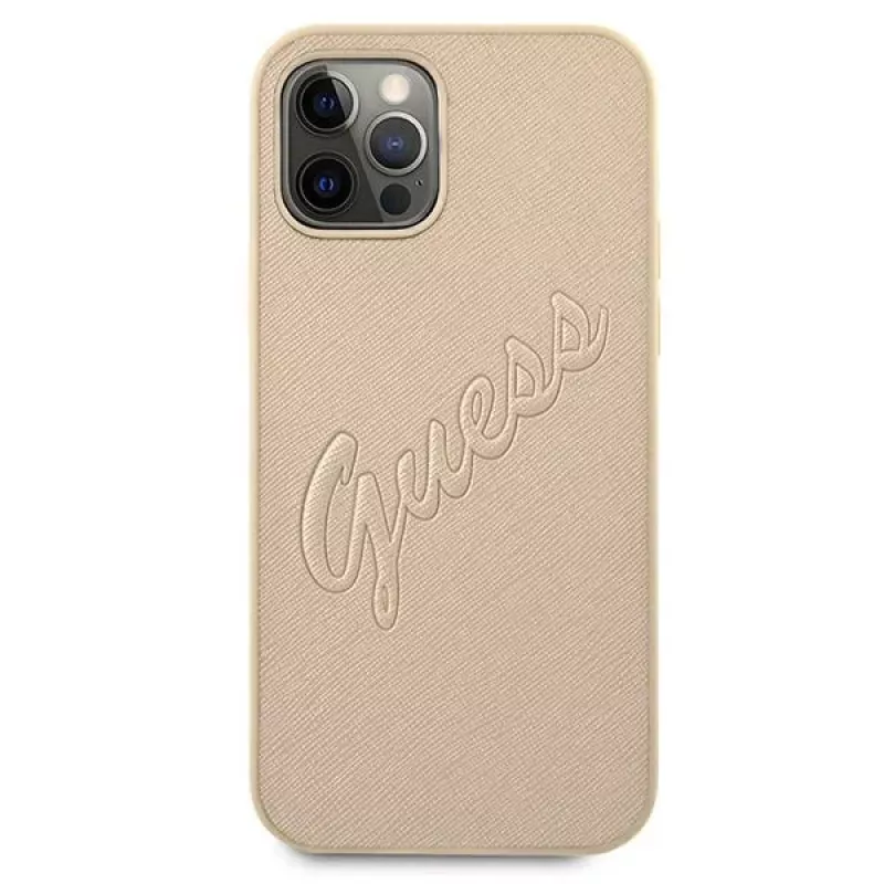 Guess Θήκη Saffiano Vintage Script για Apple iPhone 12 Pro Max 6,7 ιντσών - Χρυσό