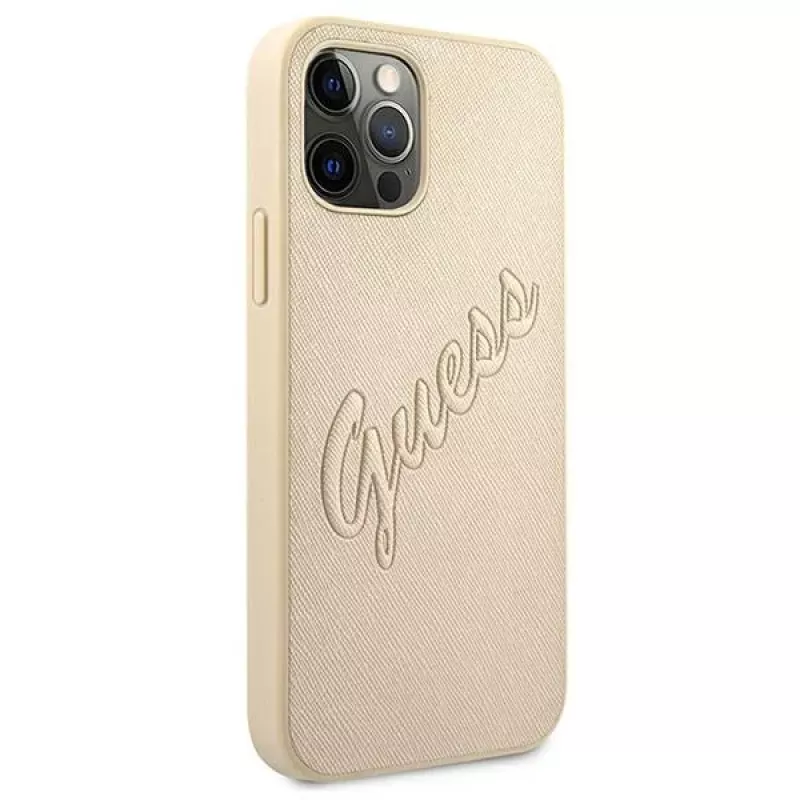 Guess Θήκη Saffiano Vintage Script για Apple iPhone 12 Pro Max 6,7 ιντσών - Χρυσό