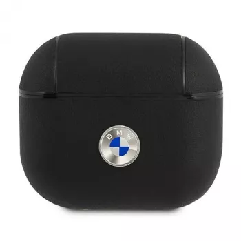 BMW BMA3SSLBK Θήκη AirPods 3 Μαύρη Γνήσιο Δέρμα Ασημί Λογότυπο