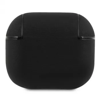 BMW BMA3SSLBK Θήκη AirPods 3 Μαύρη Γνήσιο Δέρμα Ασημί Λογότυπο