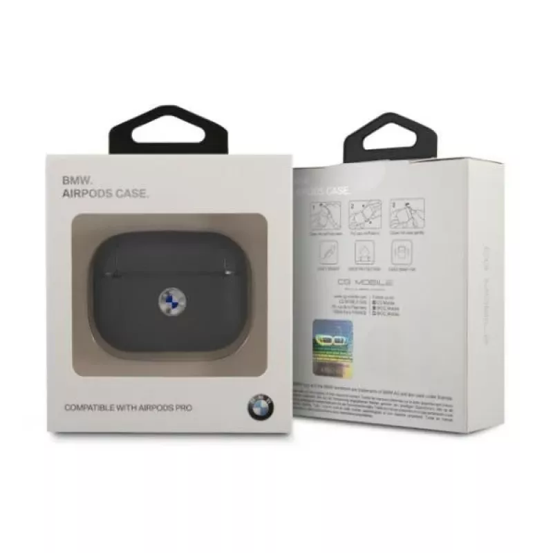 BMW Θήκη AirPods Pro Navy Γνήσιο Δέρμα Ασημί Λογότυπο