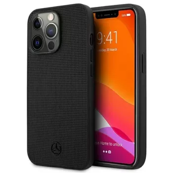 Mercedes-Benz MEHCP13LMBLBK Σκληρή Θήκη iPhone 13 Pro /13 6,1 ίντσες Μαύρη Δέρμα Meshed Metal Logo