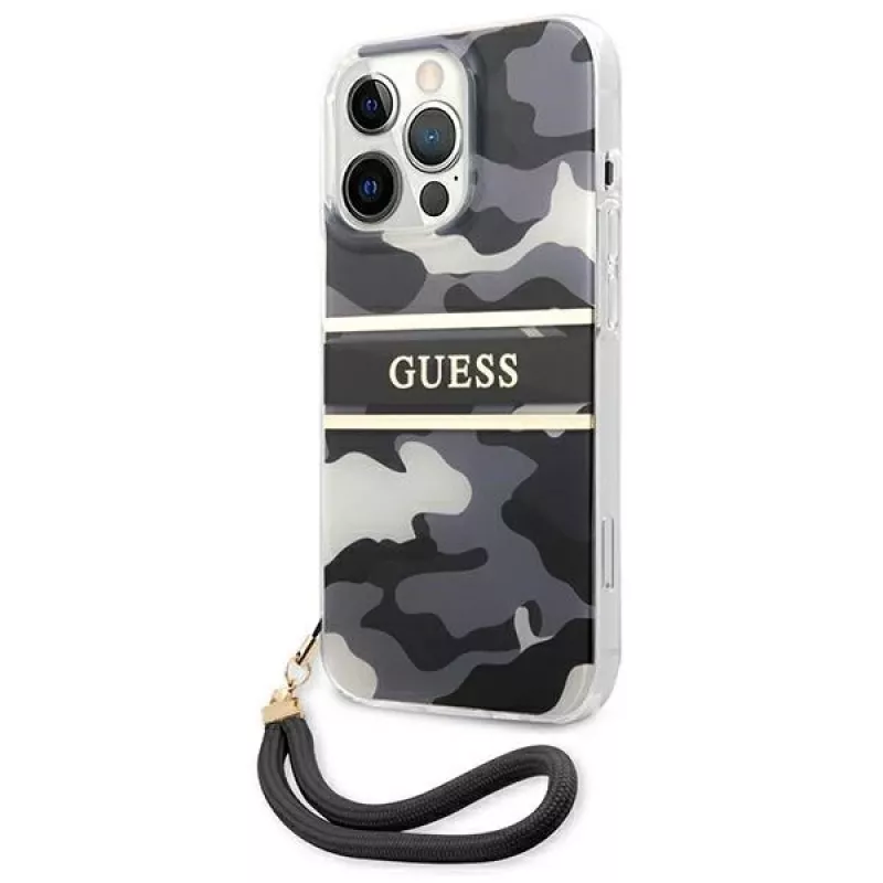 Guess GUHCP13XKCABBK Σκληρή Θήκη iPhone 13 Pro Max Camo Strap Collection Μαύρη