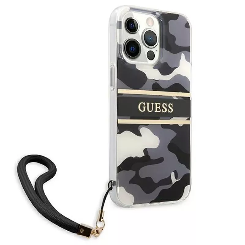 Guess GUHCP13XKCABBK Σκληρή Θήκη iPhone 13 Pro Max Camo Strap Collection Μαύρη