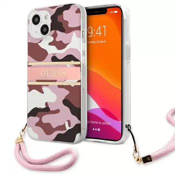 Guess GUHCP13MKCABPI Σκληρή Θήκη για iPhone 13 / 14 / 15 6,1 ίντσες Ροζ Camo Strap Collection