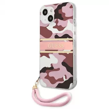 Guess GUHCP13MKCABPI Σκληρή Θήκη για iPhone 13 / 14 / 15 6,1 ίντσες Ροζ Camo Strap Collection