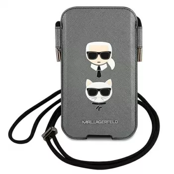 Karl Lagerfeld Ikonik Σκληρή Θήκη για Apple iPhone 12 Pro Max, Γκρι Saffiano PU, Σχέδιο Karl & Choupette Head