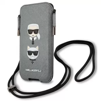 Karl Lagerfeld Ikonik Σκληρή Θήκη για Apple iPhone 12 Pro Max, Γκρι Saffiano PU, Σχέδιο Karl & Choupette Head