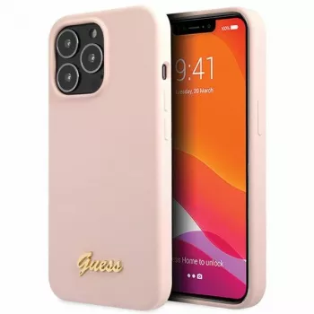 Guess Silicone Script Gold Logo Σκληρή Θήκη για Apple iPhone 13 Pro Max 6,7 ίντσες - Ανοιχτό Ροζ