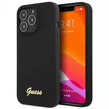 Guess GUHCP13XLSLMGBK Σκληρή Θήκη iPhone 13 Pro Max 6,7 ίντσες Μαύρη Σιλικόνης με Χρυσό Script Λογότυπο